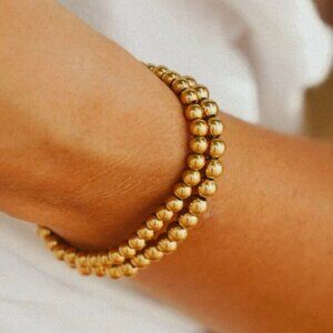 BUNDLE OF 2! Waterproof Gold Bead Stretch Bracelet Set Gold Stainless Steel